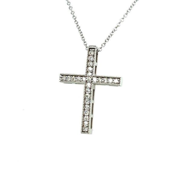 Natural Diamond Cross Pendant with Chain 17" 14k W Gold 0.25 CT Certified 307922 - Picture 10 of 15